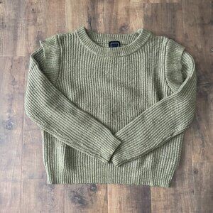 Lily & Lottie L Olive Green Chunky Knit Sweater Ribbed Crew Neck Pullover